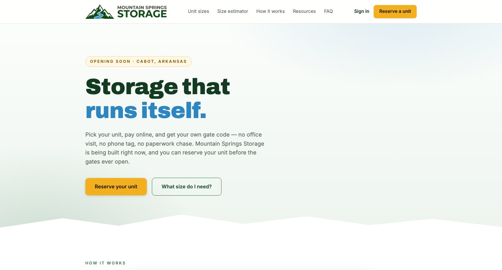 Mountain Springs Storage website